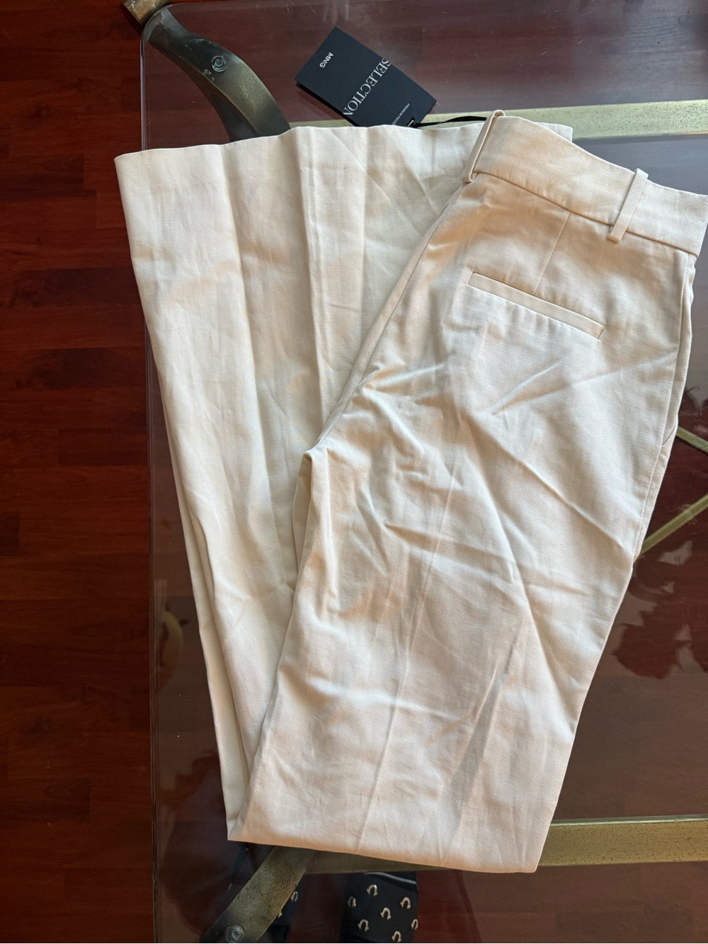 Mango Wide-Leg Trousers in Light Cream
